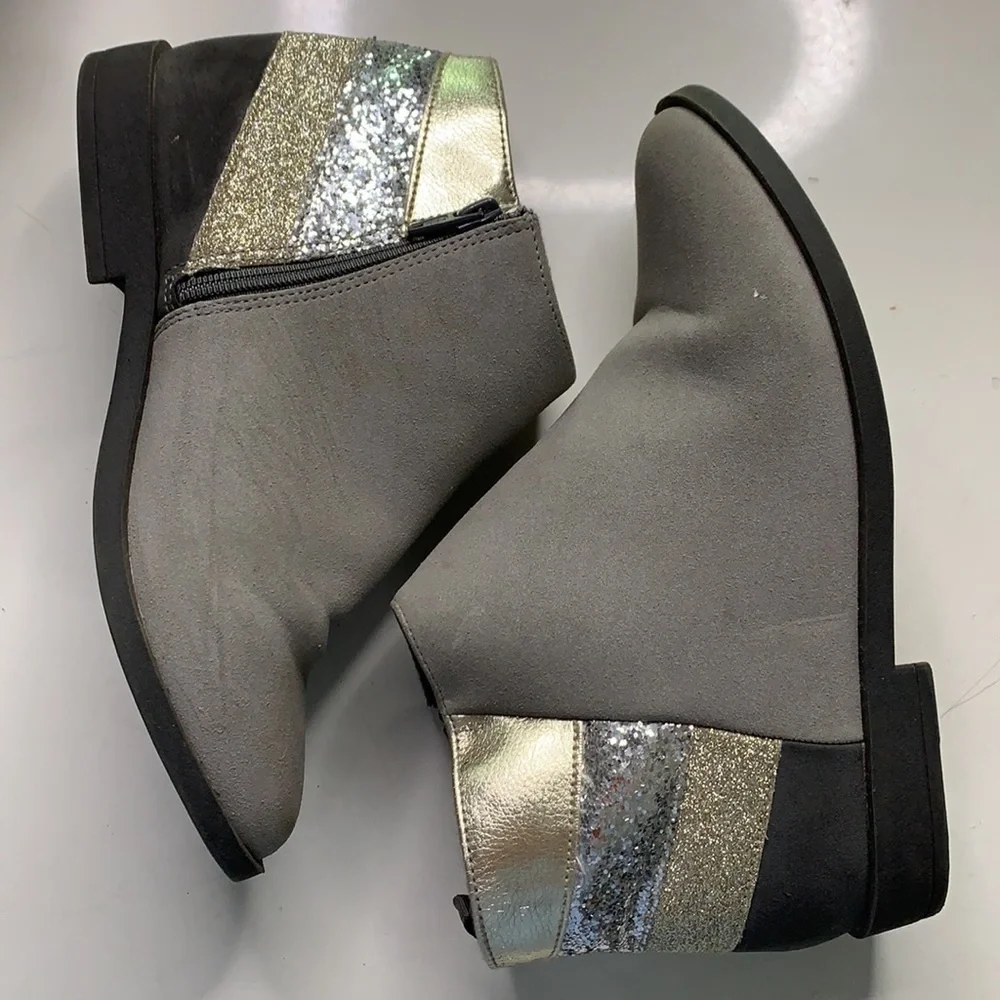 Gymboree steel grey glitter ankle boot Sz 4 girls fall winter shoes